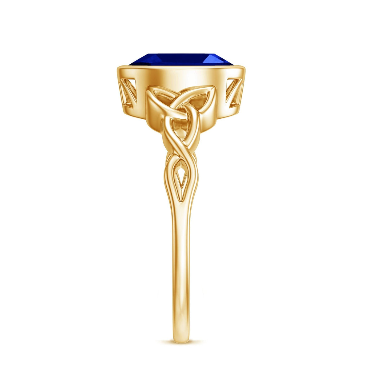 Lab Grown Blue Sapphire Ring, 4 Carat Oval Celtic Ring