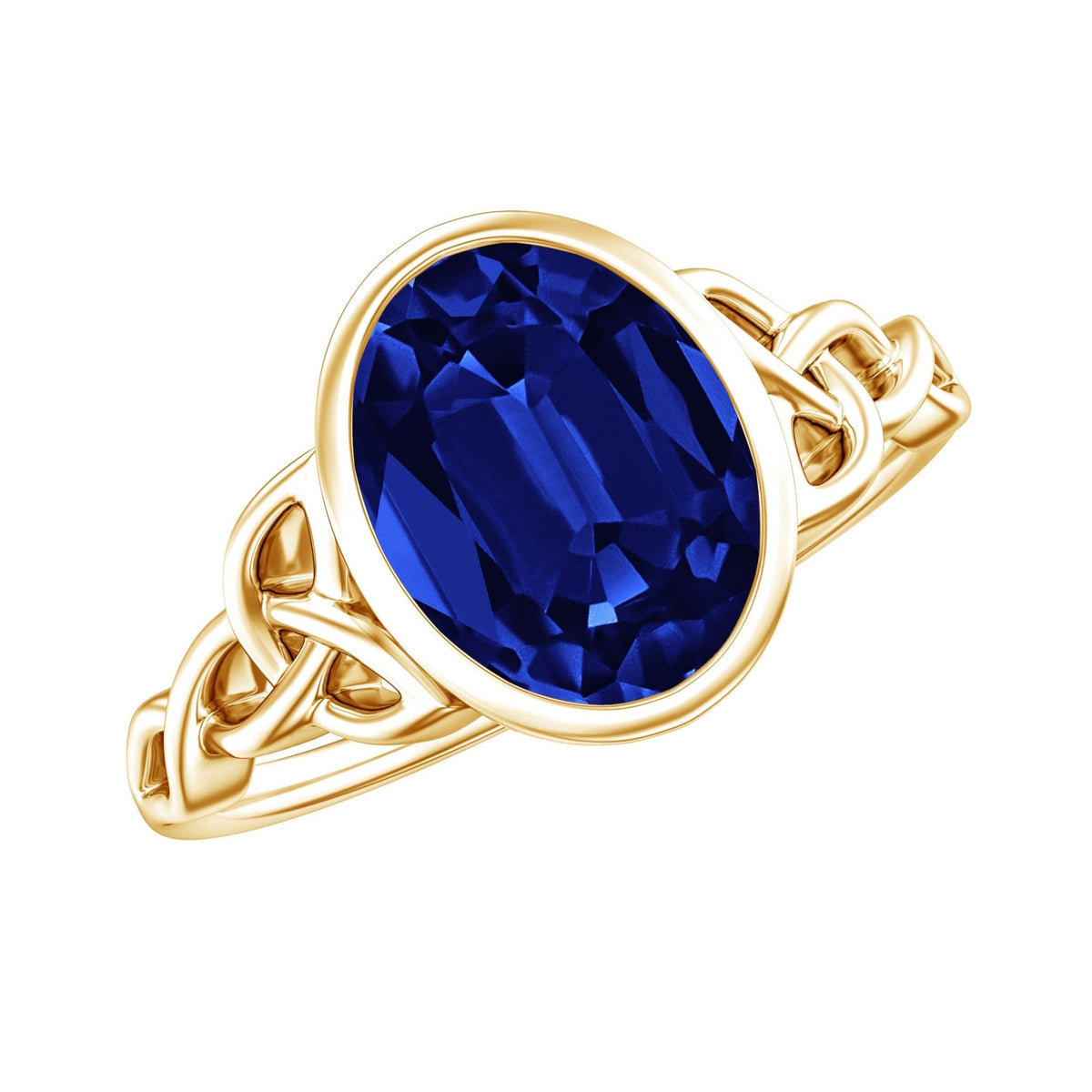 Lab Grown Blue Sapphire Ring, 4 Carat Oval Celtic Ring