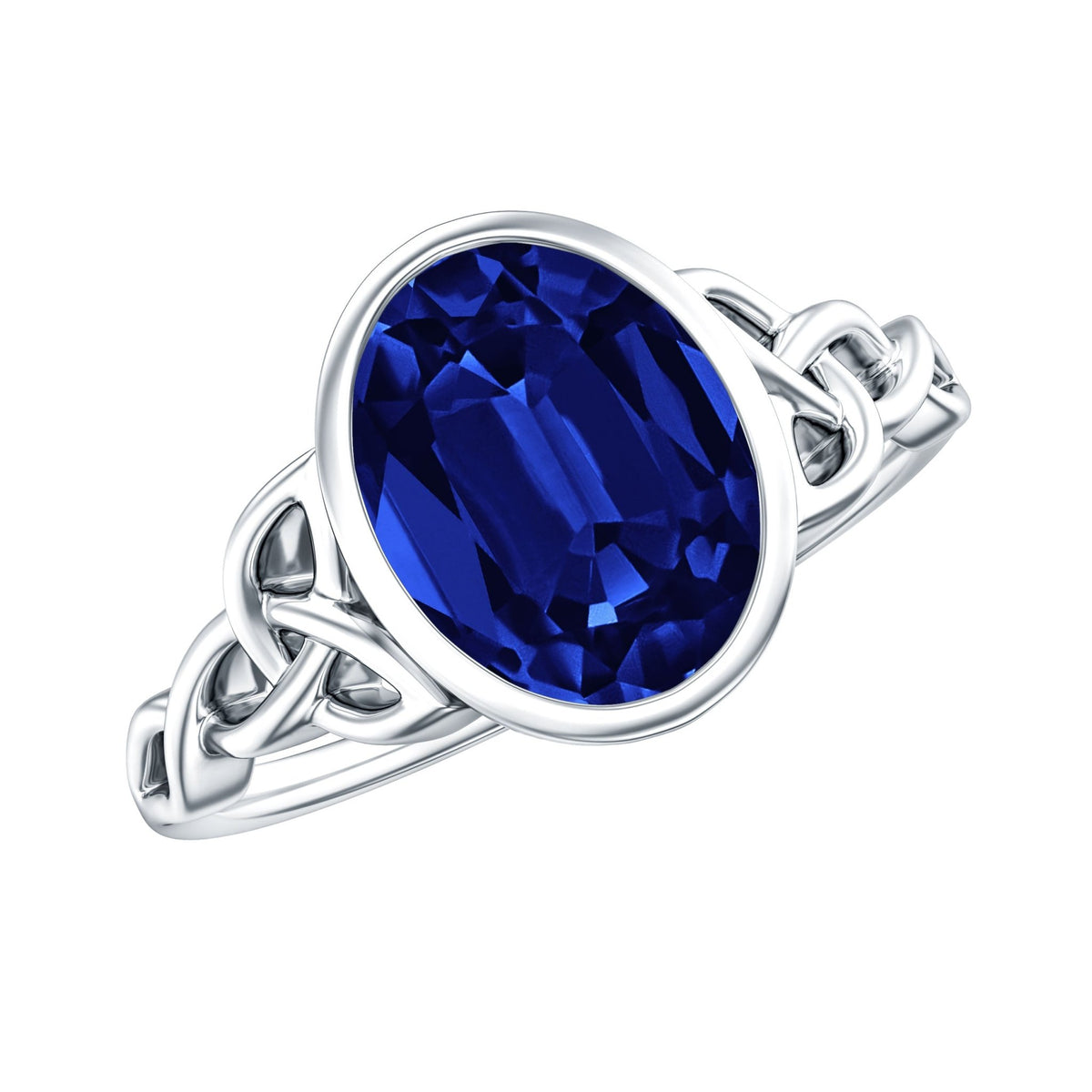Lab Grown Blue Sapphire Ring, 4 Carat Oval Celtic Ring