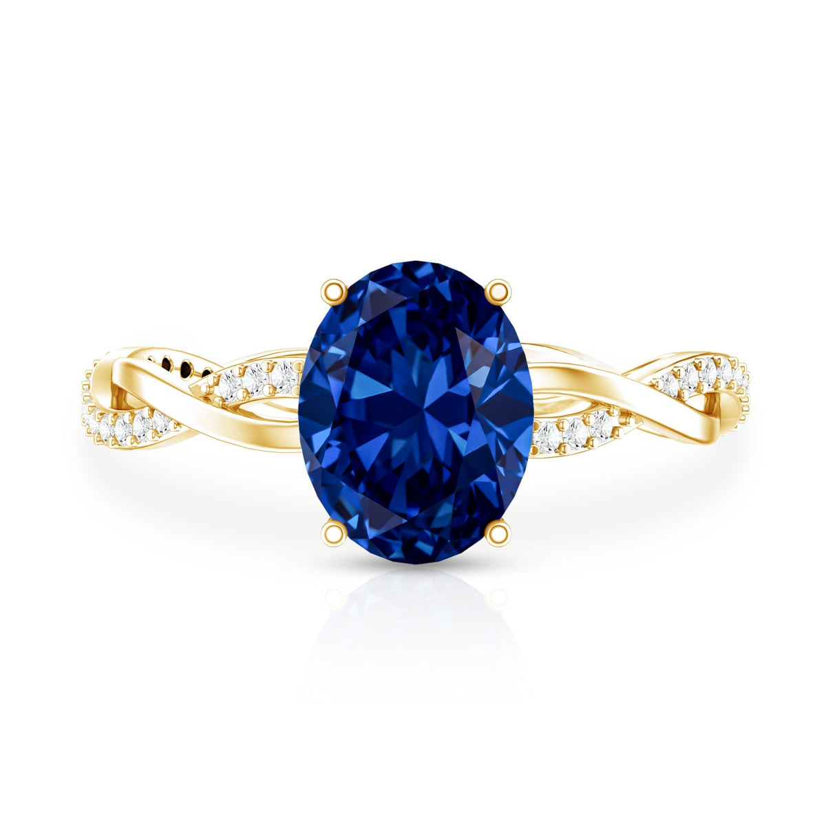 Lab Grown Blue Sapphire Ring, 4 Carat Oval Diamond Braided Band