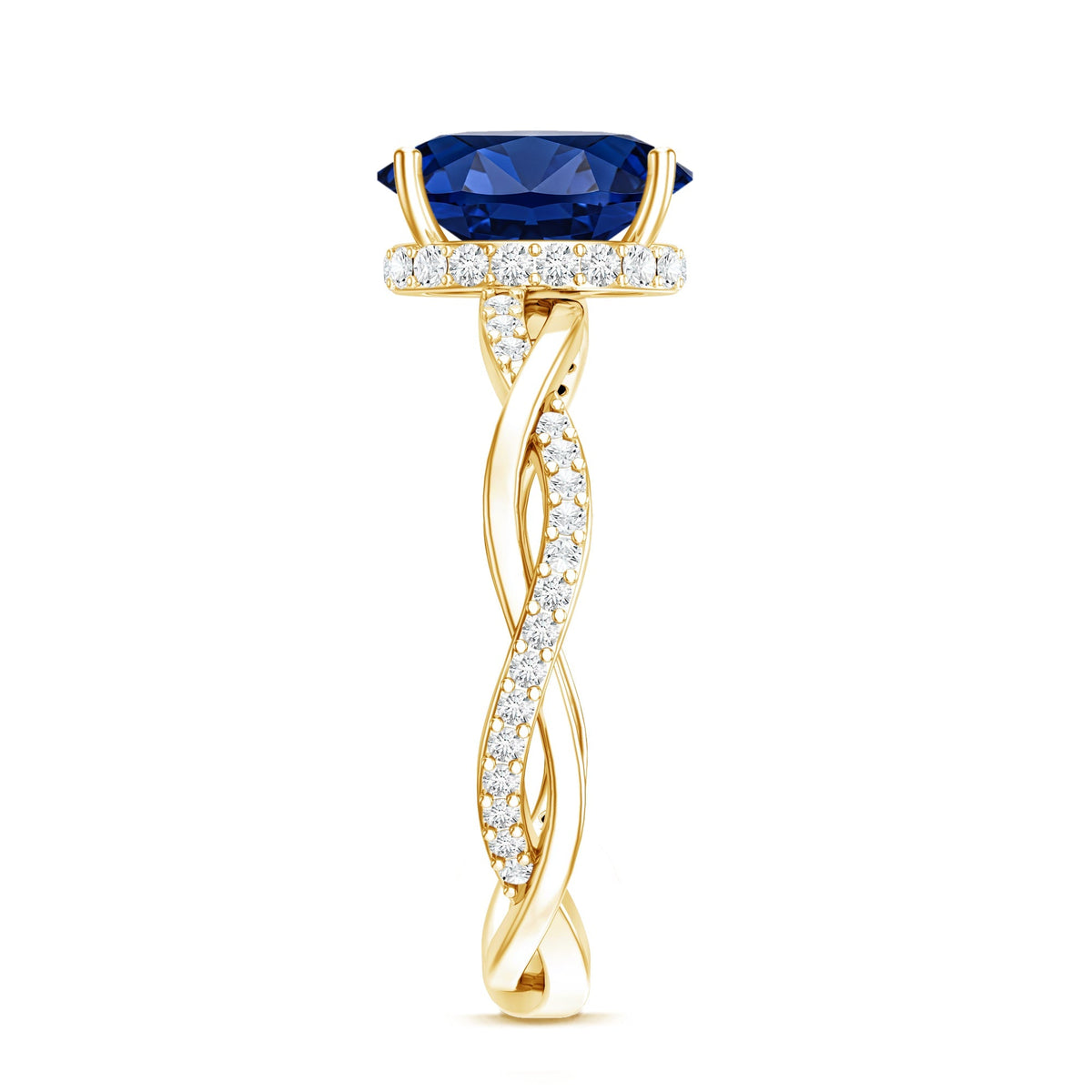 Lab Grown Blue Sapphire Ring, 4 Carat Oval Diamond Braided Band
