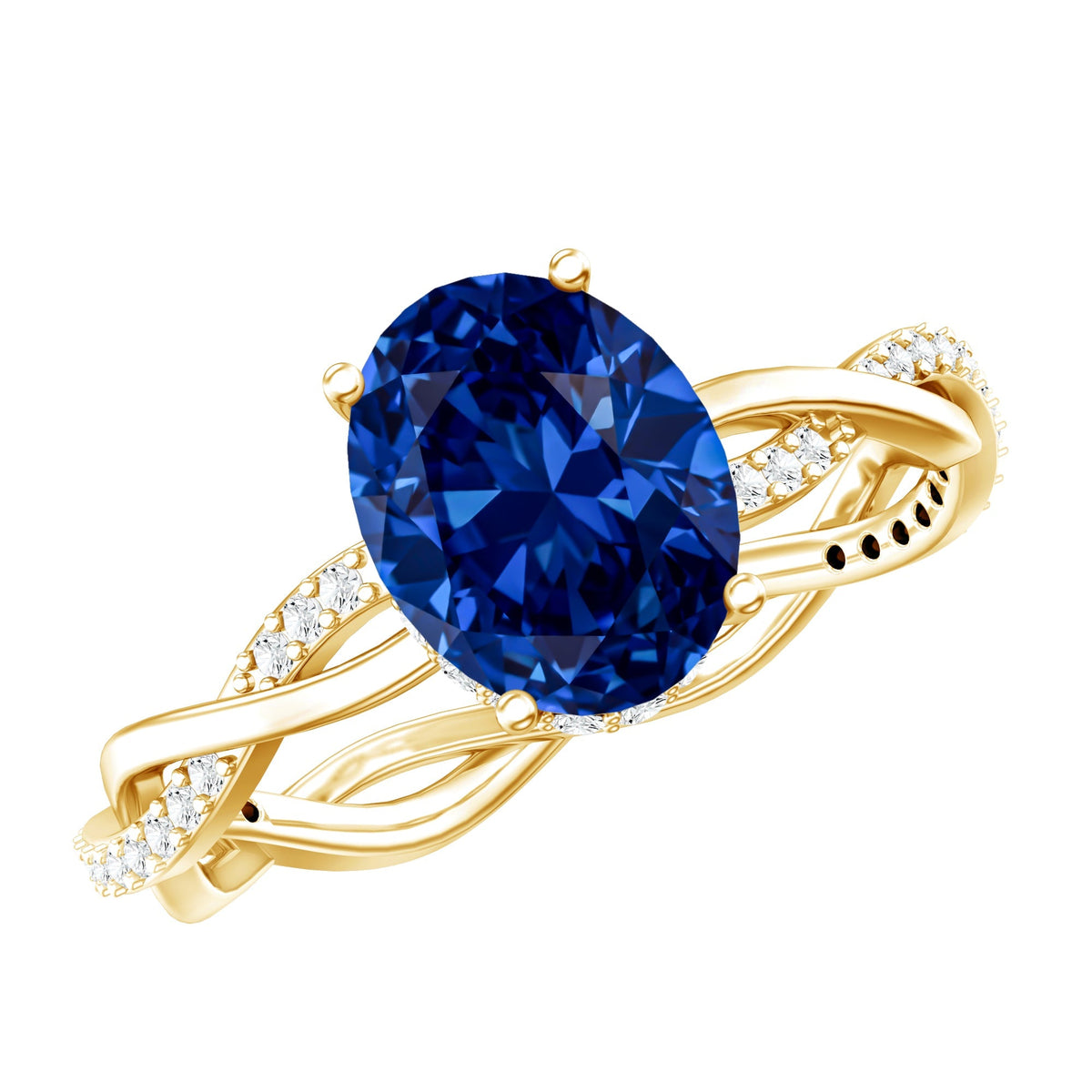 Lab Grown Blue Sapphire Ring, 4 Carat Oval Diamond Braided Band