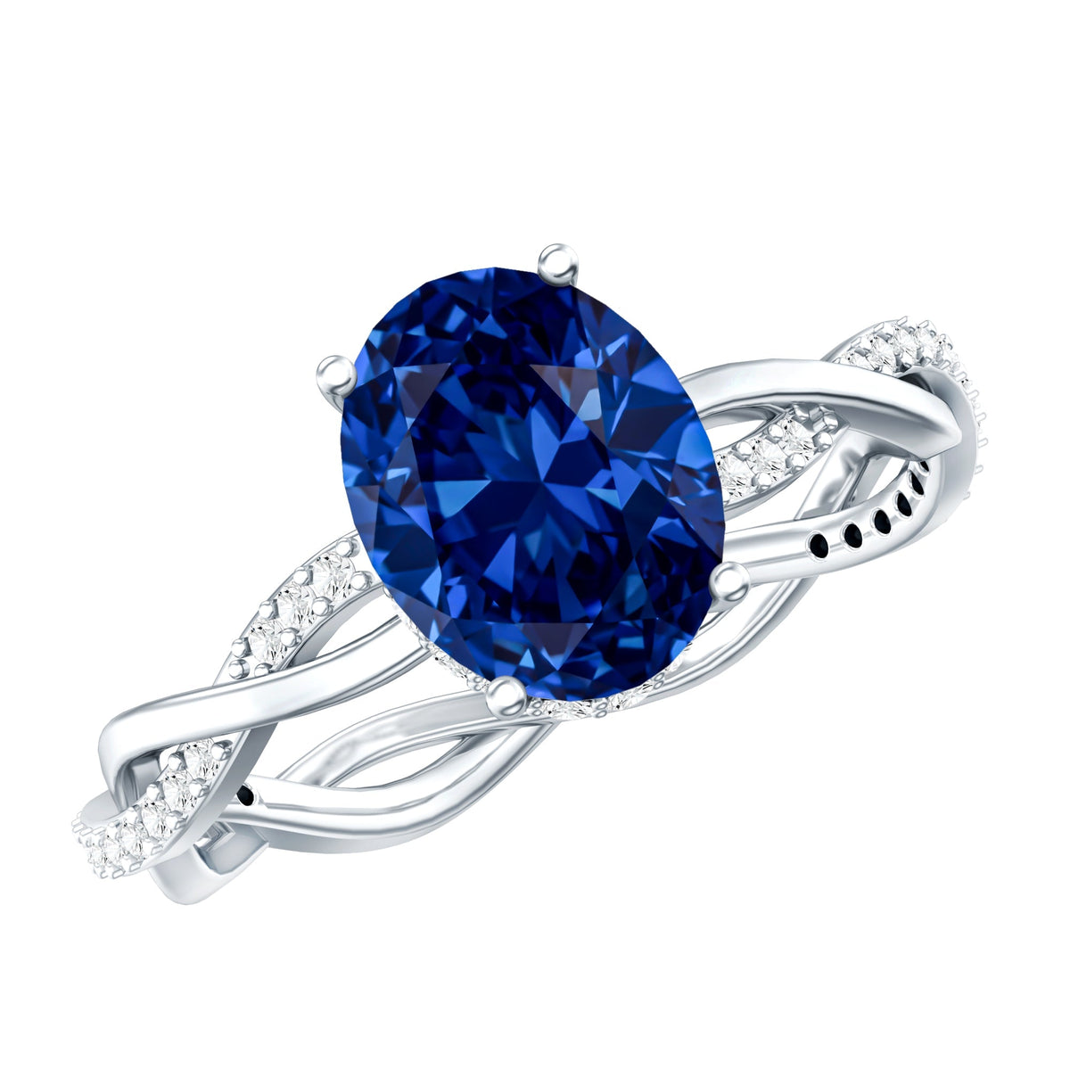 Lab Grown Blue Sapphire Ring, 4 Carat Oval Diamond Braided Band