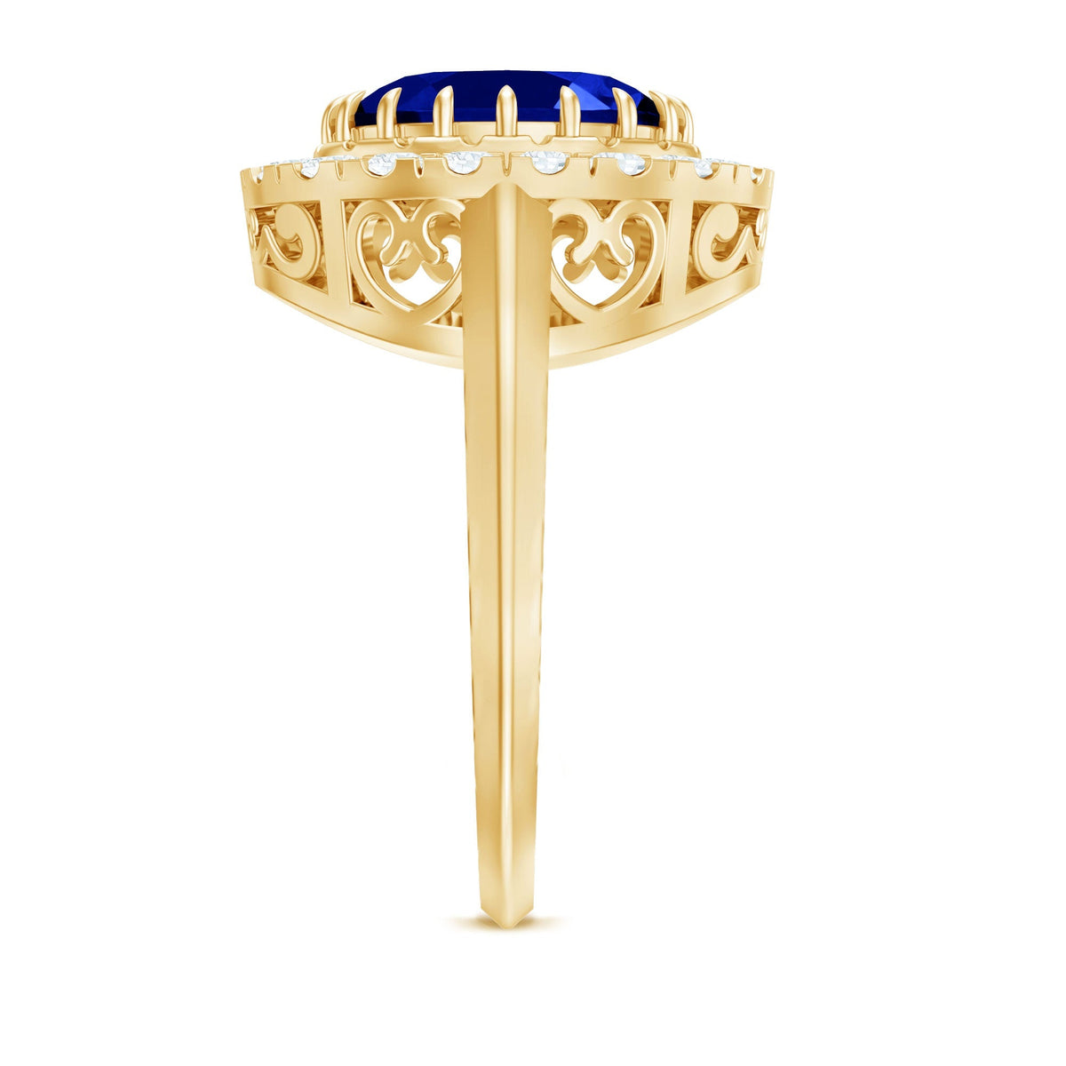 Lab Grown Blue Sapphire Ring, 4 Carat Oval Diamond Halo
