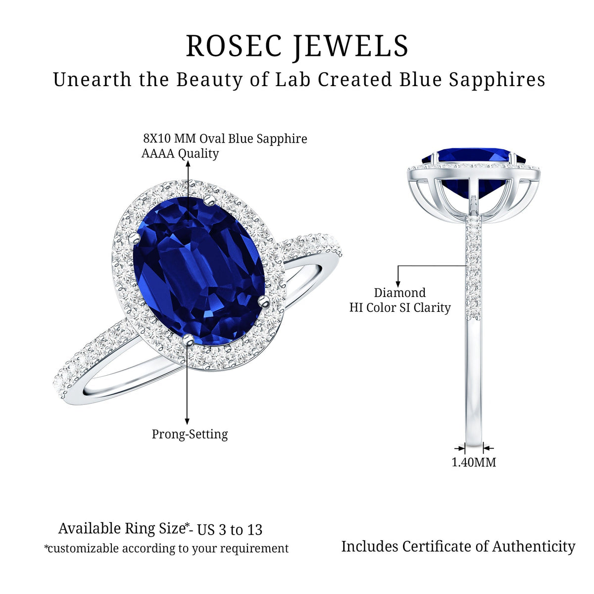 Lab Grown Blue Sapphire Ring, 4 Carat Oval Diamond Halo