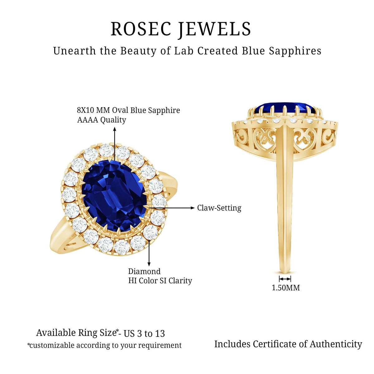 Lab Grown Blue Sapphire Ring, 4 Carat Oval Diamond Halo