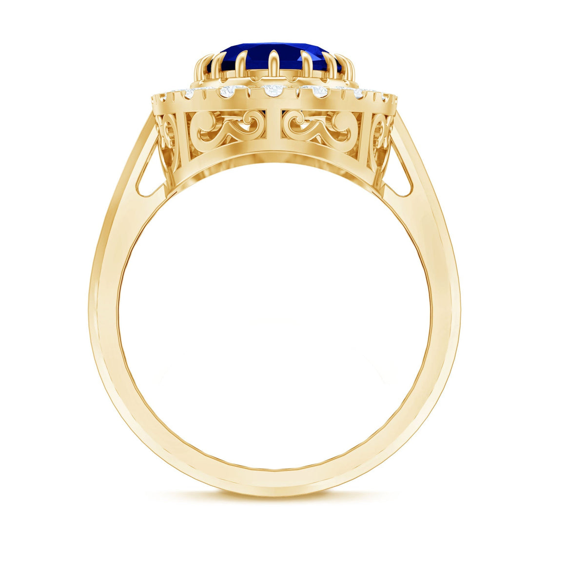 Lab Grown Blue Sapphire Ring, 4 Carat Oval Diamond Halo