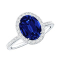 Lab Grown Blue Sapphire Ring, 4 Carat Oval Diamond Halo