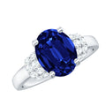 Lab Grown Blue Sapphire Ring, 4 Carat Oval Diamond Ring