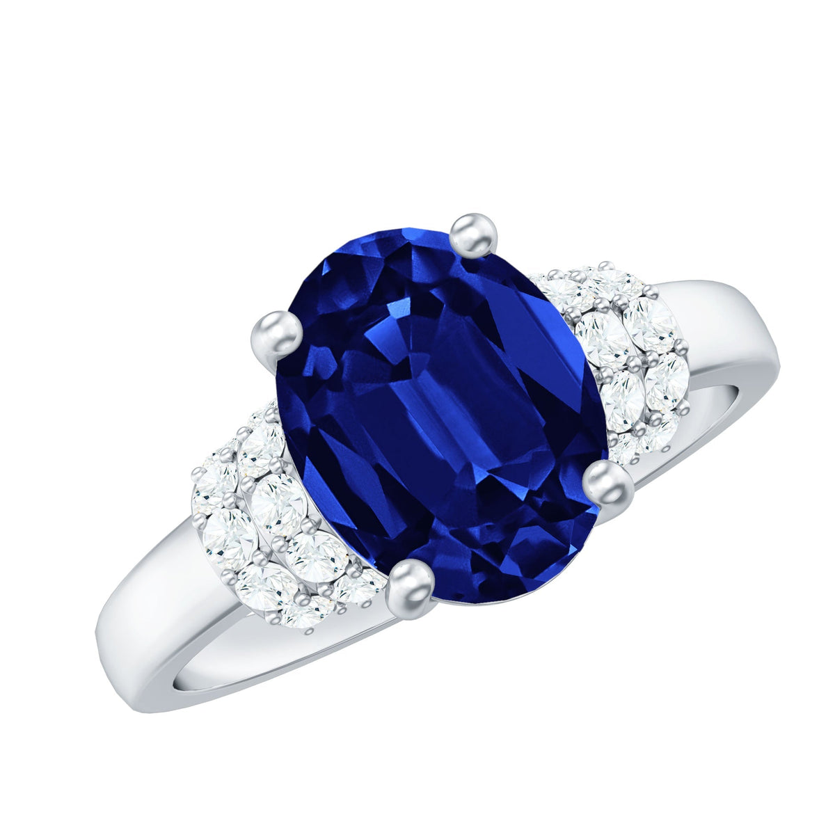 Lab Grown Blue Sapphire Ring, 4 Carat Oval Diamond Ring