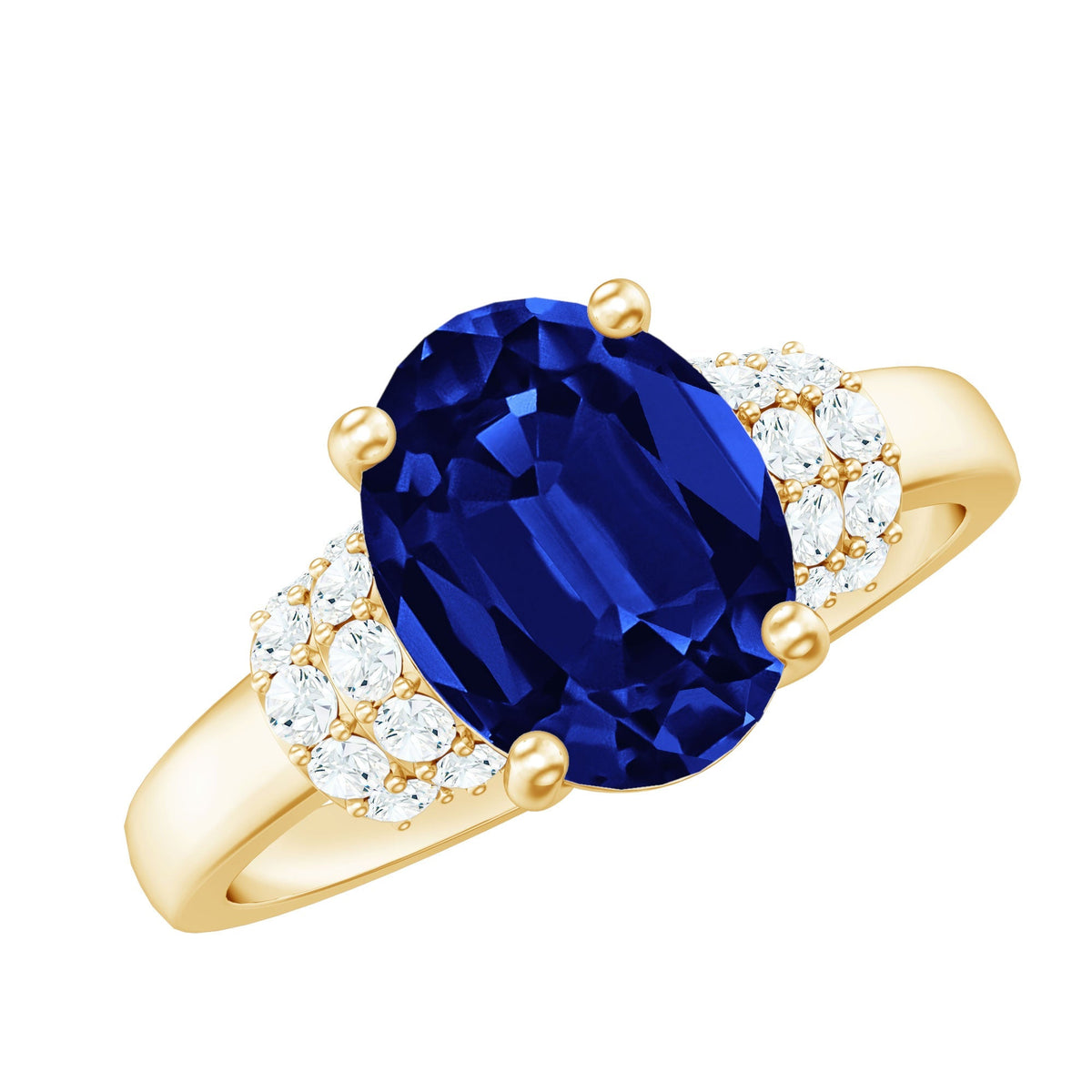 Lab Grown Blue Sapphire Ring, 4 Carat Oval Diamond Ring