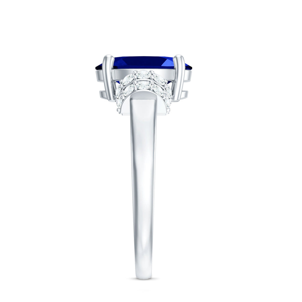 Lab Grown Blue Sapphire Ring, 4 Carat Oval Diamond Ring