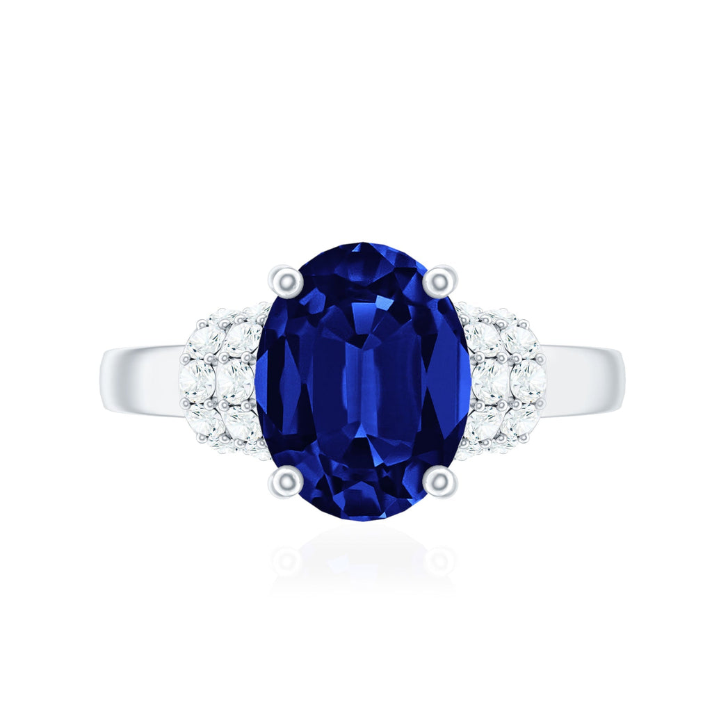 Lab Grown Blue Sapphire Ring, 4 Carat Oval Diamond Ring