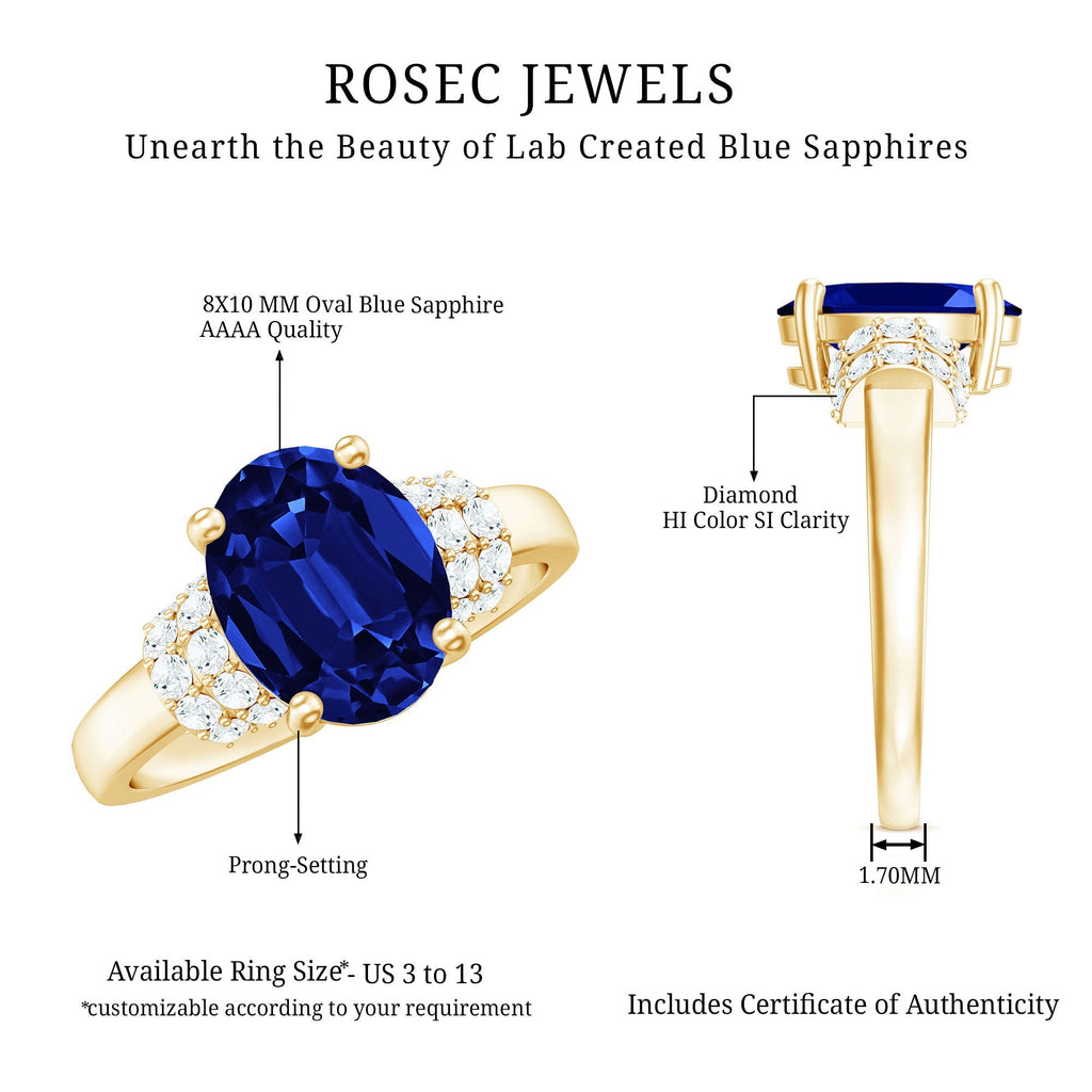 Lab Grown Blue Sapphire Ring, 4 Carat Oval Diamond Ring
