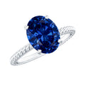 Lab Grown Blue Sapphire Ring, 4 Carat Oval Engagement Ring