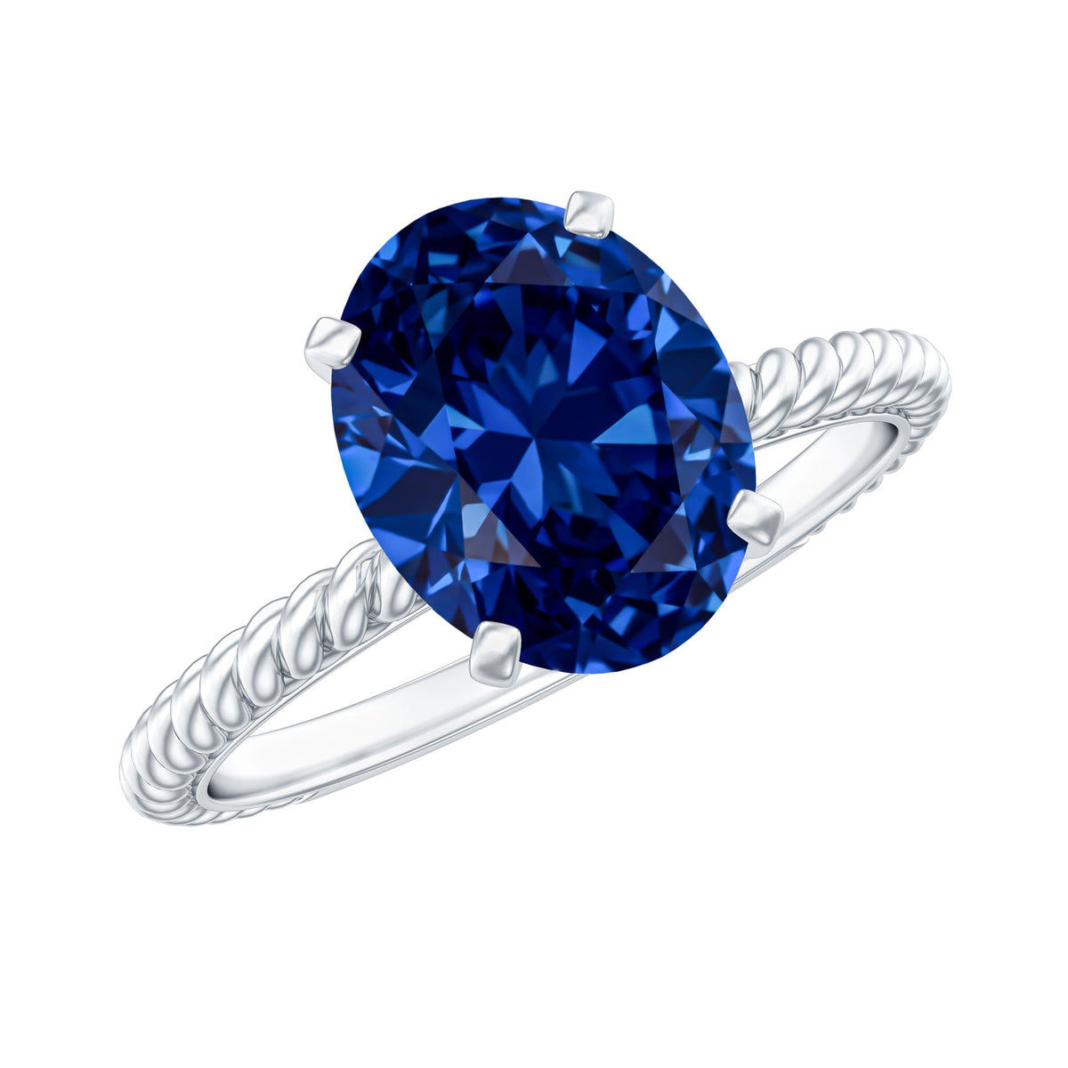Lab Grown Blue Sapphire Ring, 4 Carat Oval Engagement Ring