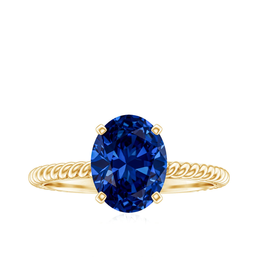 Lab Grown Blue Sapphire Ring, 4 Carat Oval Engagement Ring
