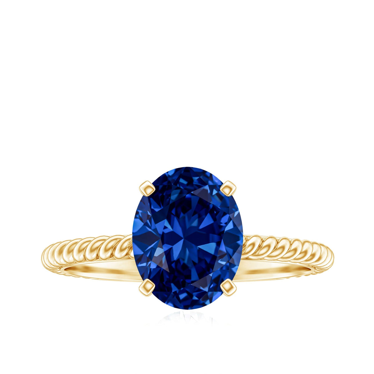 Lab Grown Blue Sapphire Ring, 4 Carat Oval Engagement Ring