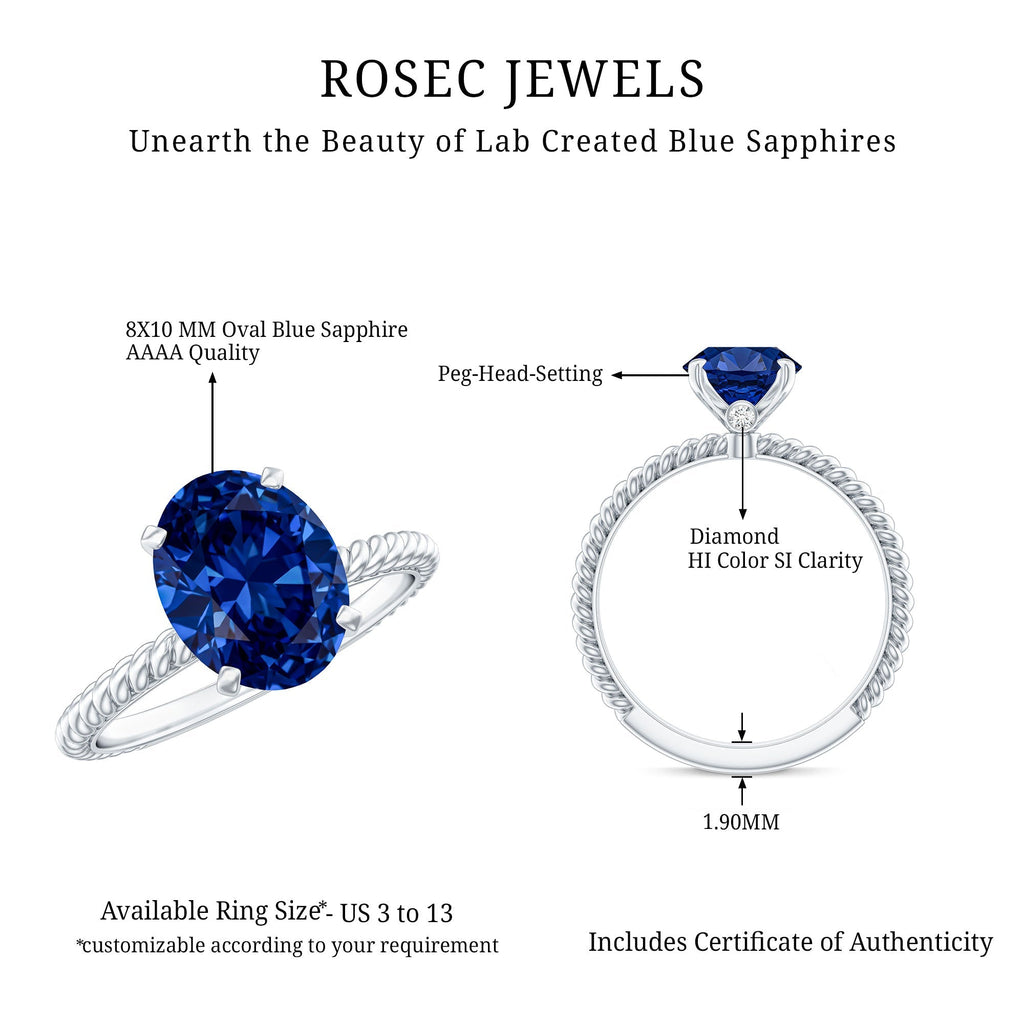 Lab Grown Blue Sapphire Ring, 4 Carat Oval Engagement Ring
