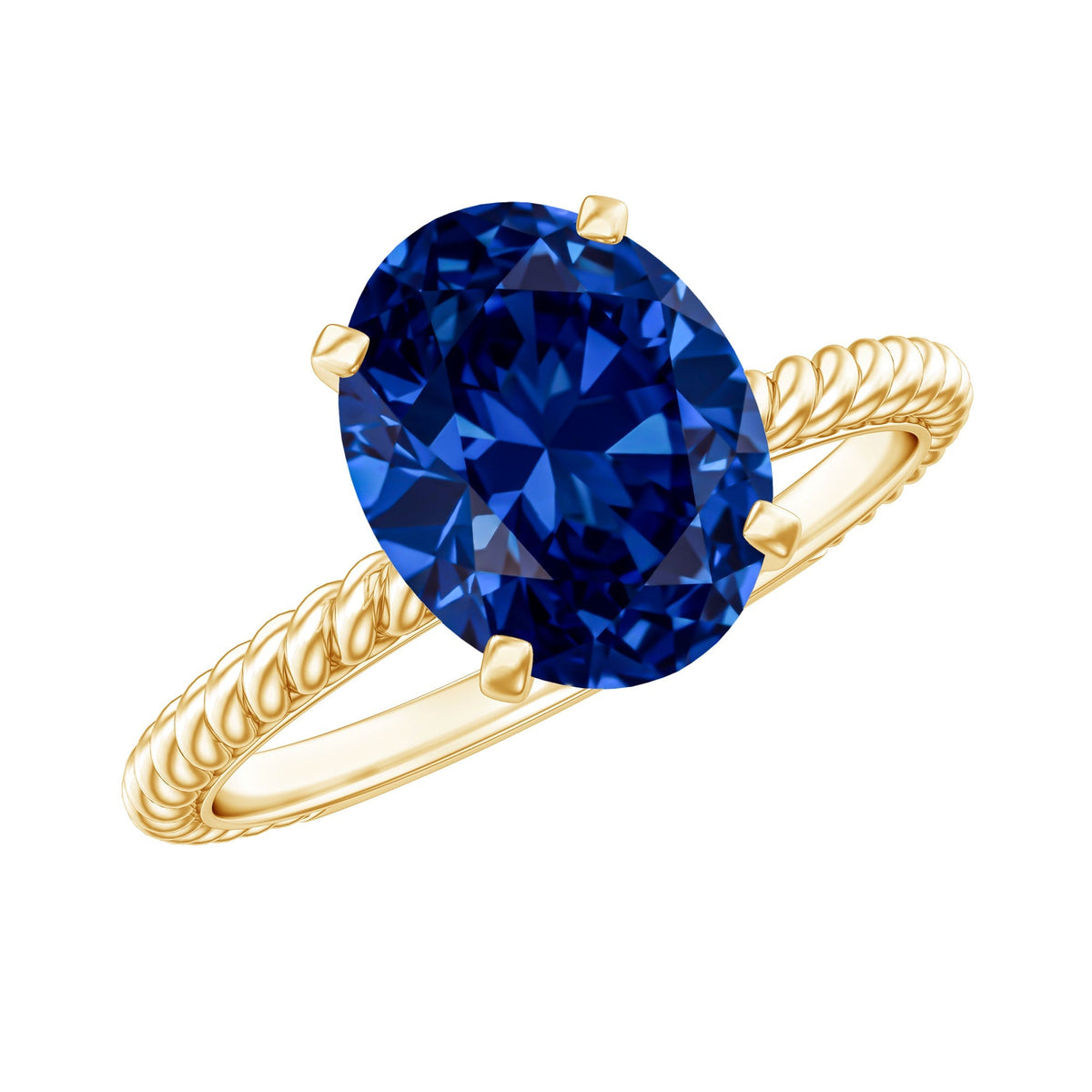 Lab Grown Blue Sapphire Ring, 4 Carat Oval Engagement Ring