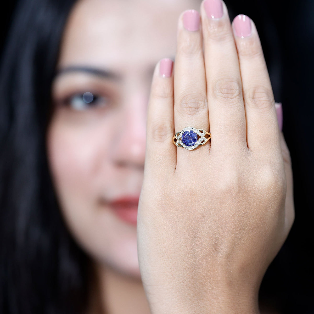 Lab Grown Blue Sapphire Ring, Antique Inspired Diamond Ring