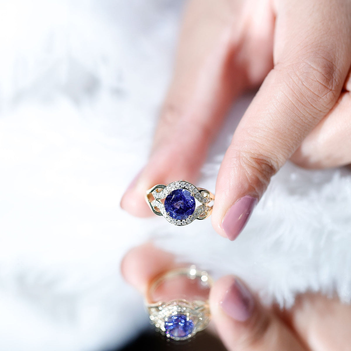 Lab Grown Blue Sapphire Ring, Antique Inspired Diamond Ring