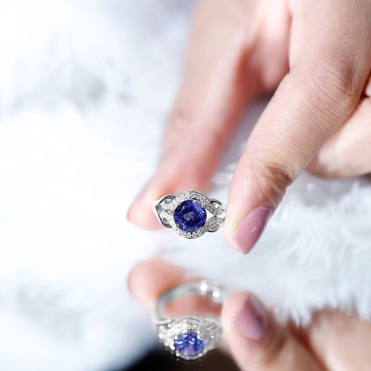 Lab Grown Blue Sapphire Ring, Antique Inspired Diamond Ring