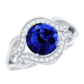 Lab Grown Blue Sapphire Ring, Antique Inspired Diamond Ring