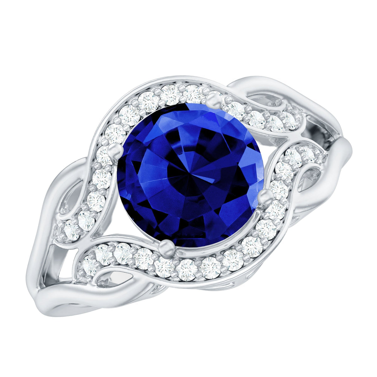 Lab Grown Blue Sapphire Ring, Antique Inspired Diamond Ring