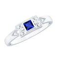 Lab Grown Blue Sapphire Ring, Art Deco Princess Cut Ring