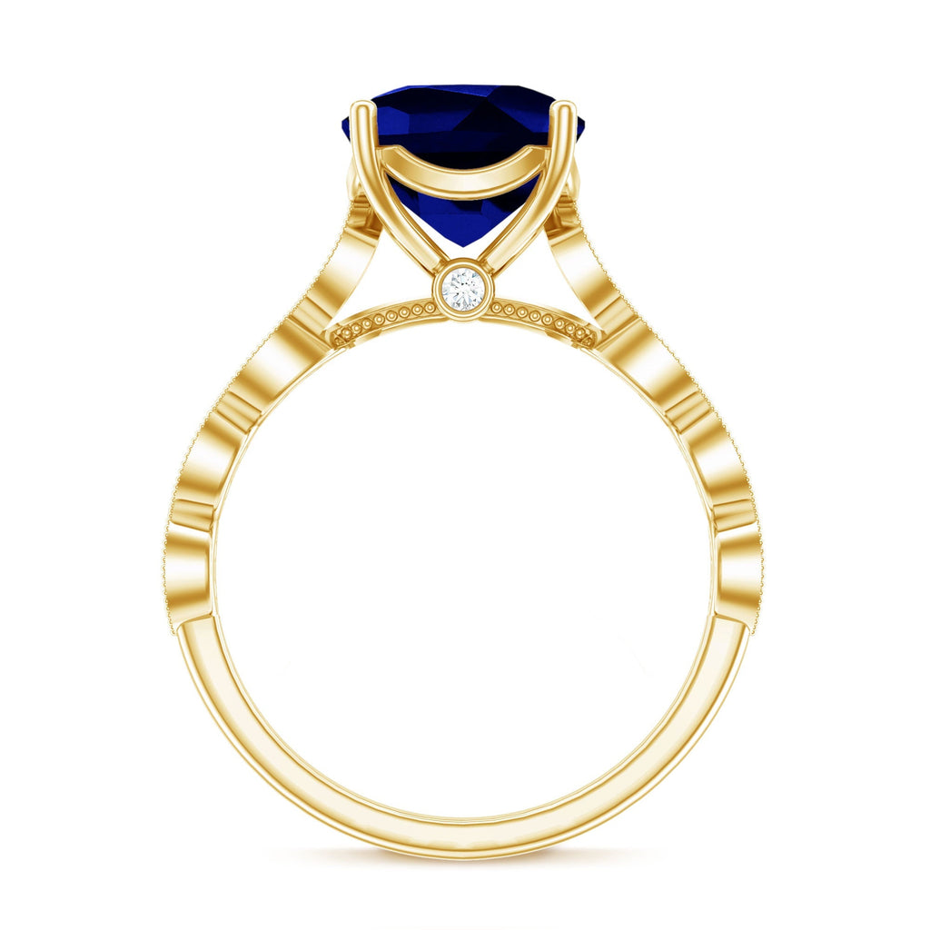 Lab Grown Blue Sapphire Ring, Cushion Cut Diamond Engagement Ring