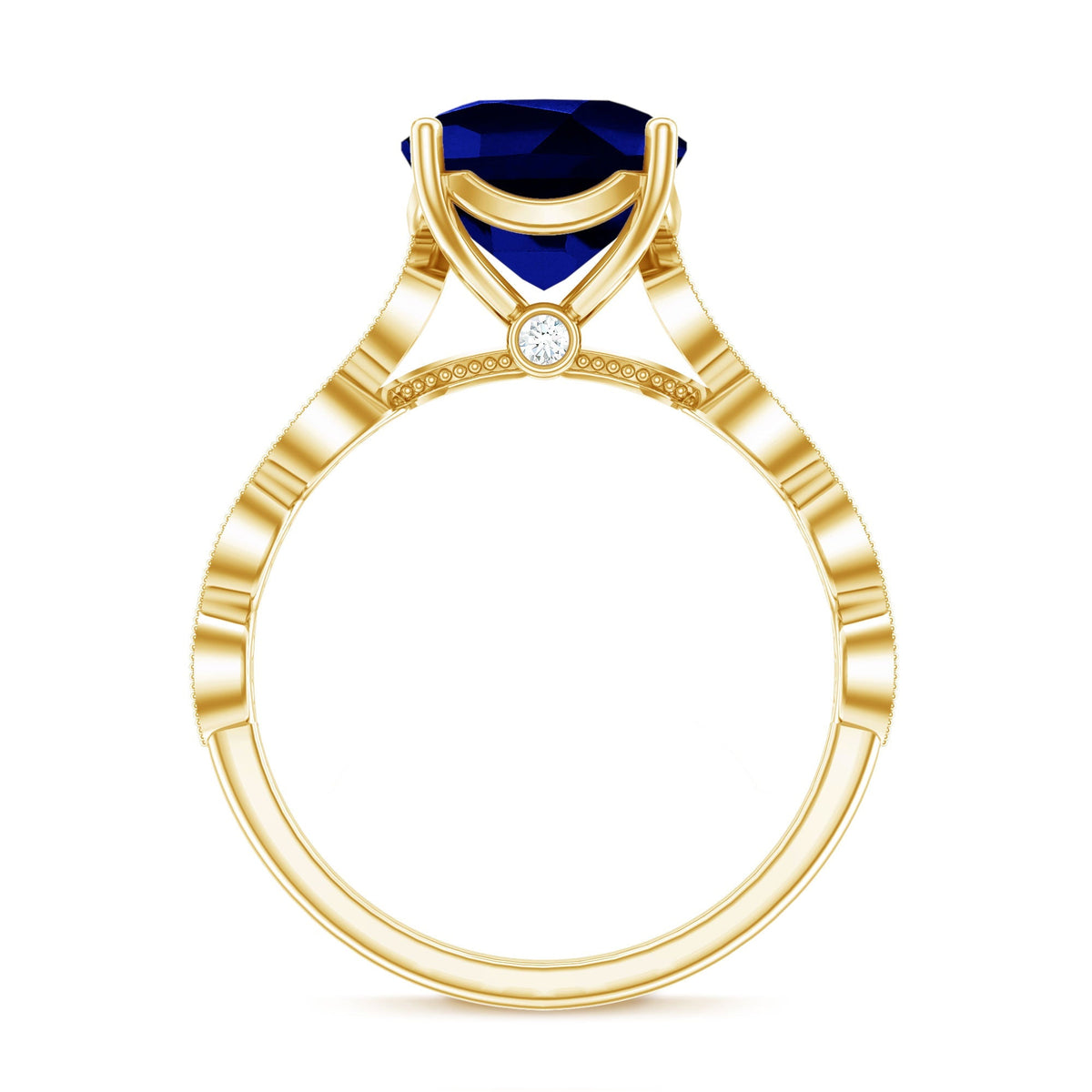 Lab Grown Blue Sapphire Ring, Cushion Cut Diamond Engagement Ring