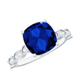 Lab Grown Blue Sapphire Ring, Cushion Cut Diamond Engagement Ring