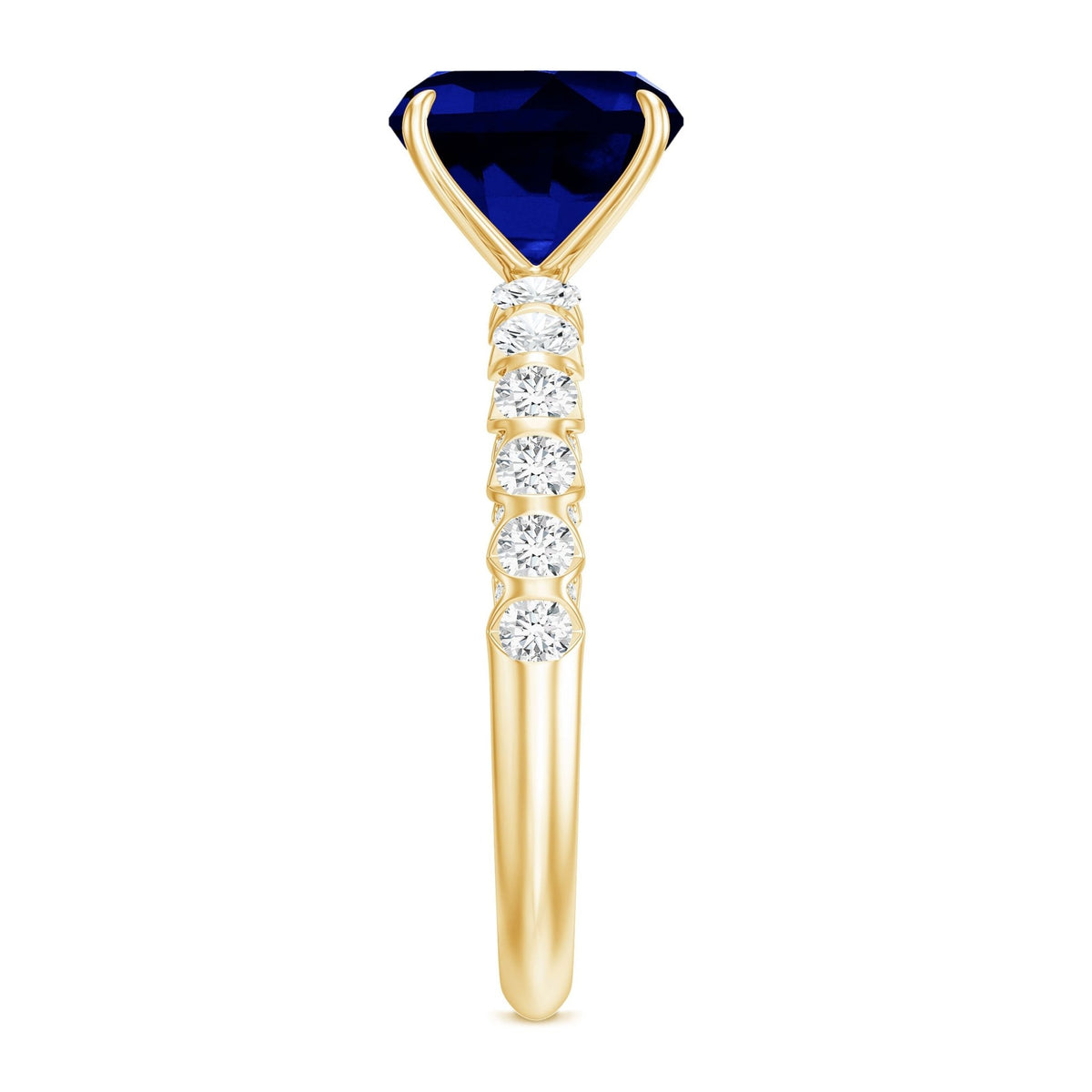 Lab Grown Blue Sapphire Ring, Cushion Cut Diamond Engagement Ring