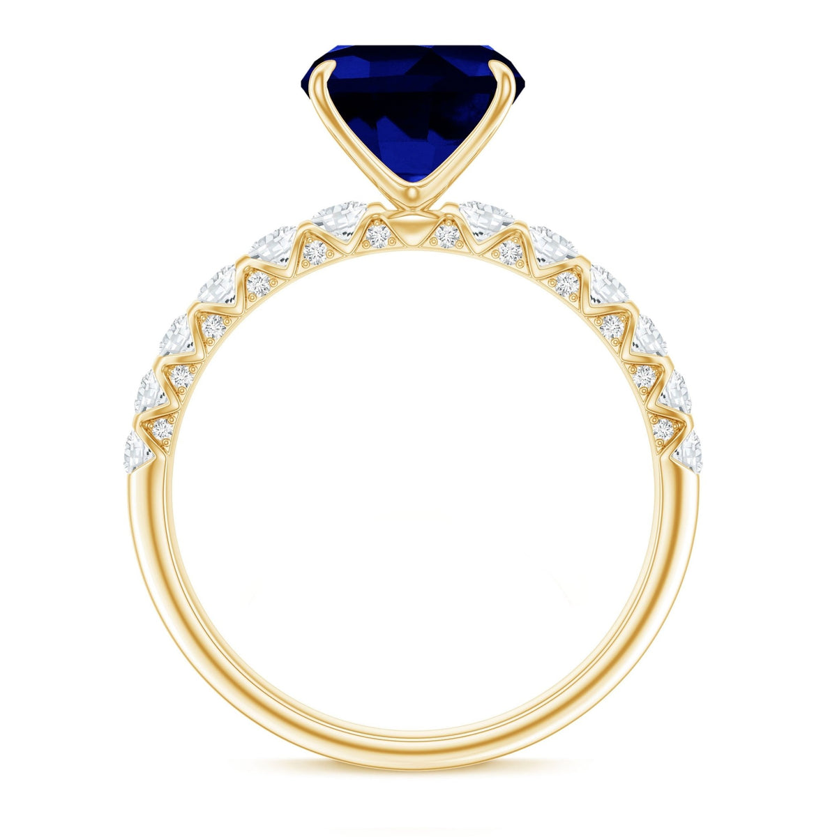 Lab Grown Blue Sapphire Ring, Cushion Cut Diamond Engagement Ring