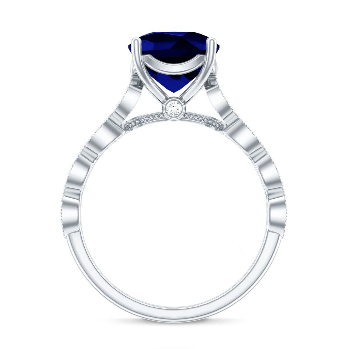 Lab Grown Blue Sapphire Ring, Cushion Cut Diamond Engagement Ring
