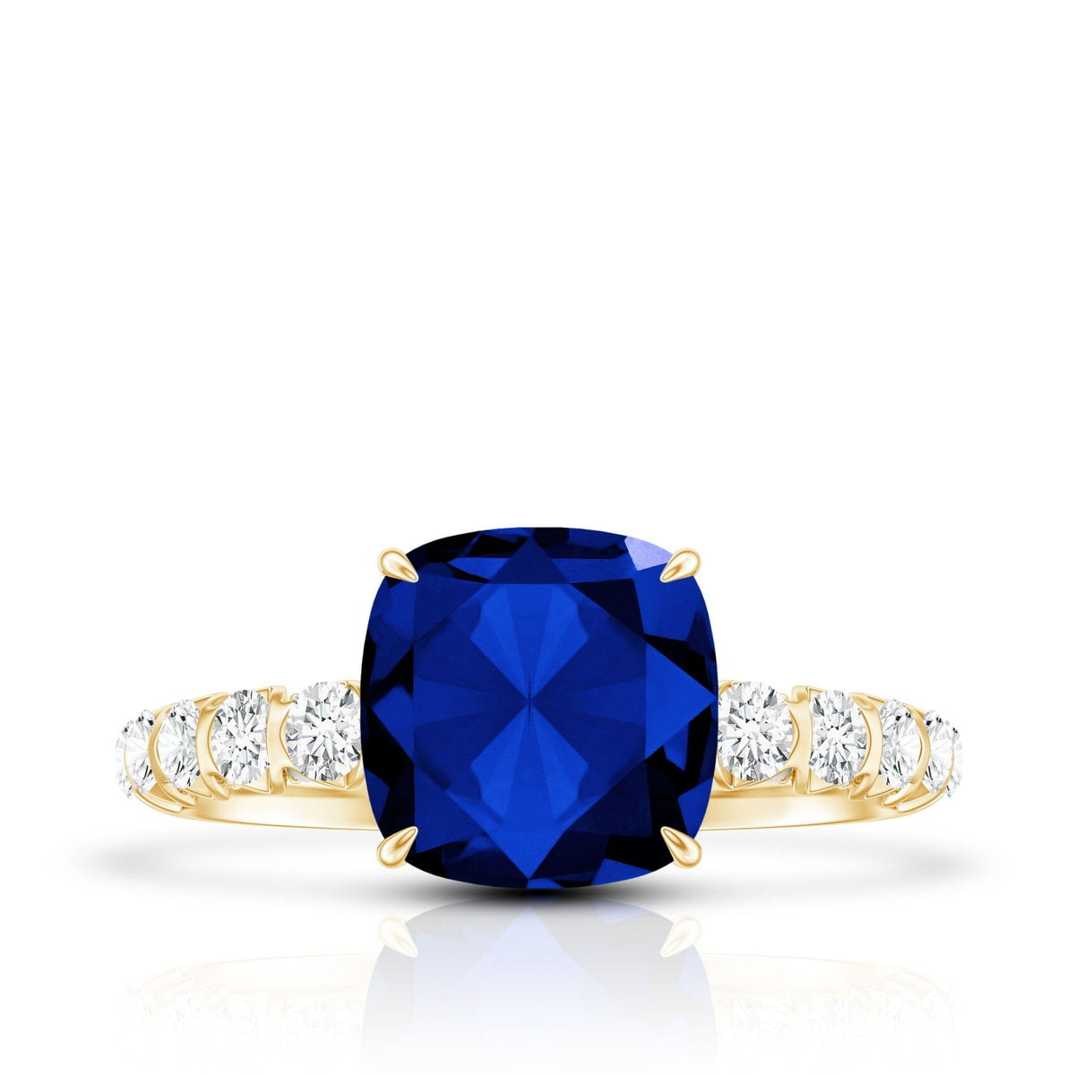 Lab Grown Blue Sapphire Ring, Cushion Cut Diamond Engagement Ring