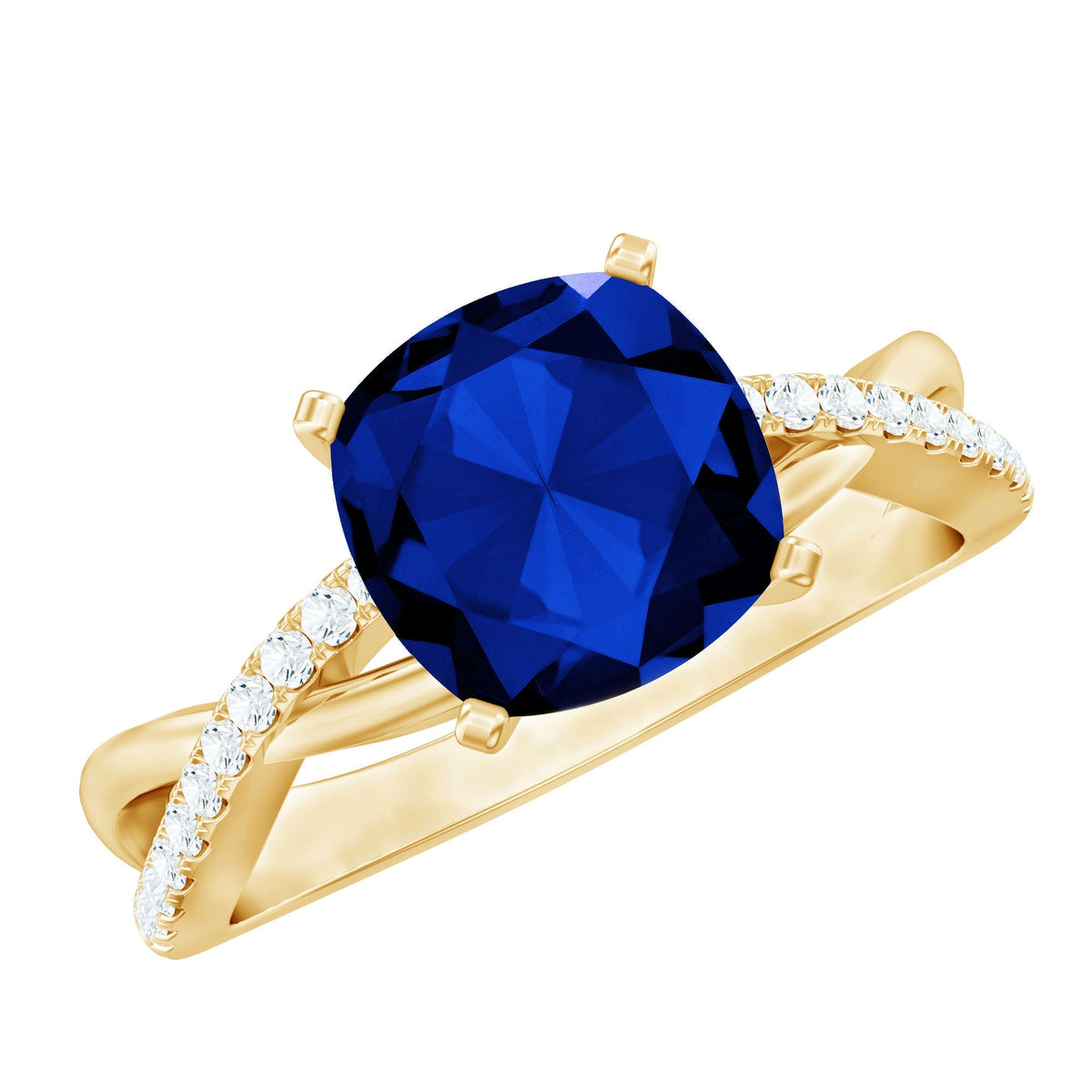 Lab Grown Blue Sapphire Ring, Cushion Cut Engagement Ring