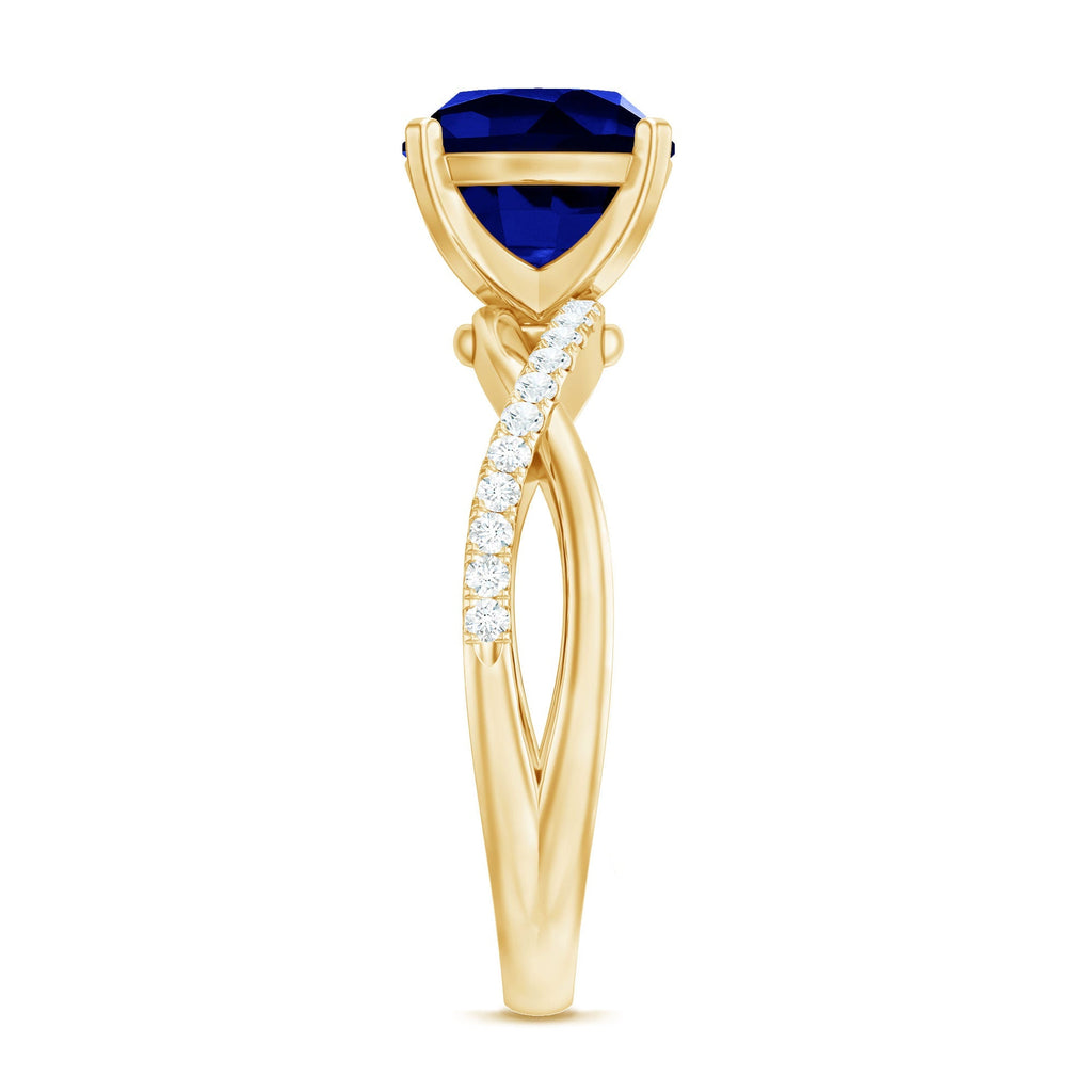 Lab Grown Blue Sapphire Ring, Cushion Cut Engagement Ring