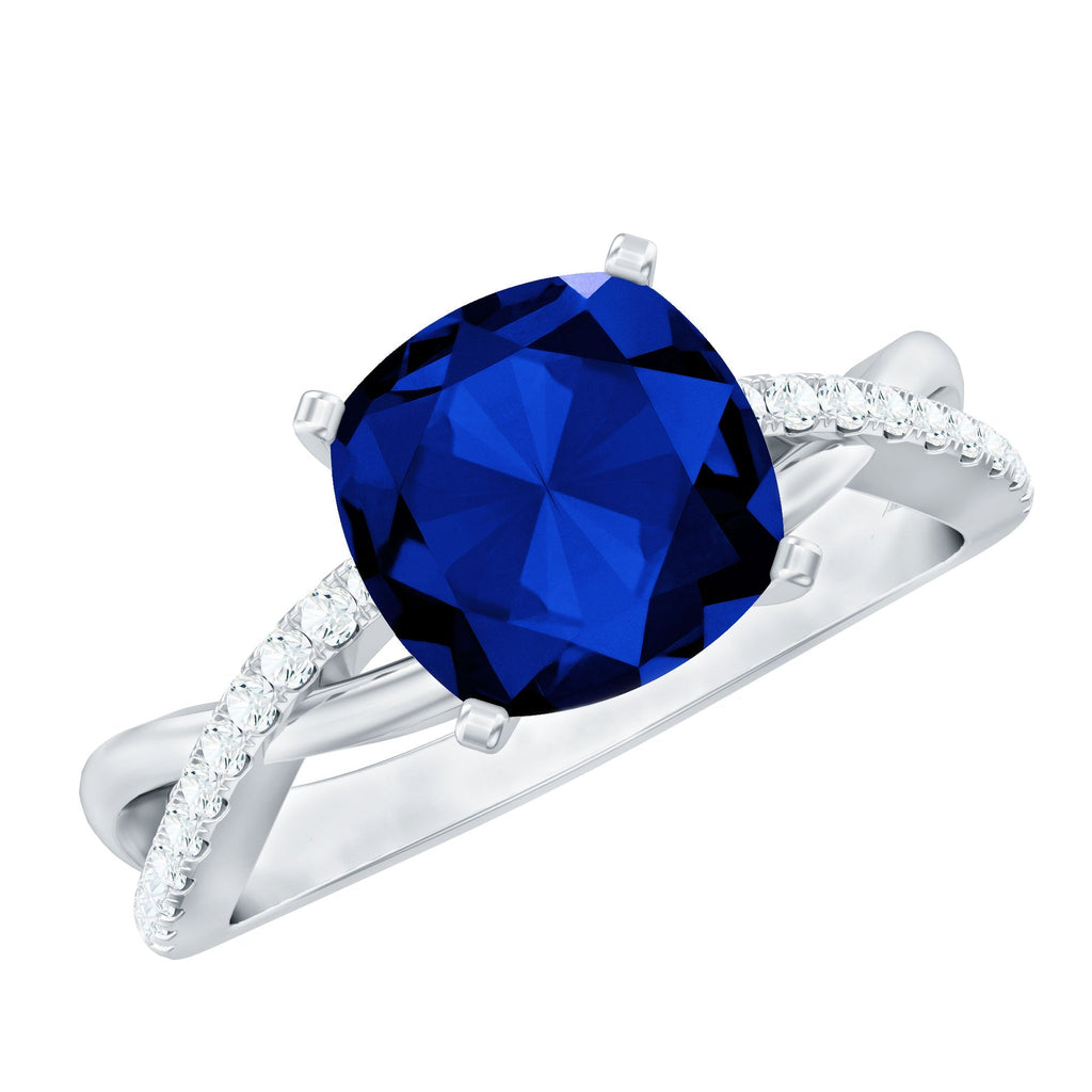 Lab Grown Blue Sapphire Ring, Cushion Cut Engagement Ring