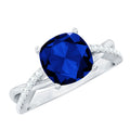 Lab Grown Blue Sapphire Ring, Cushion Cut Engagement Ring