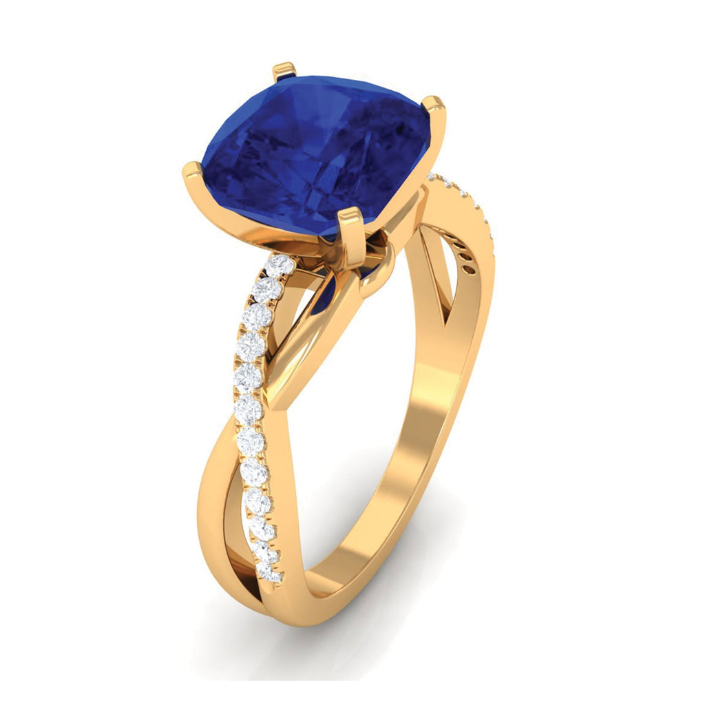 Lab Grown Blue Sapphire Ring, Cushion Cut Engagement Ring