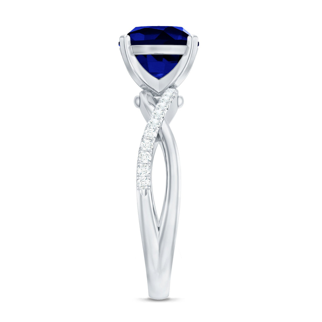 Lab Grown Blue Sapphire Ring, Cushion Cut Engagement Ring