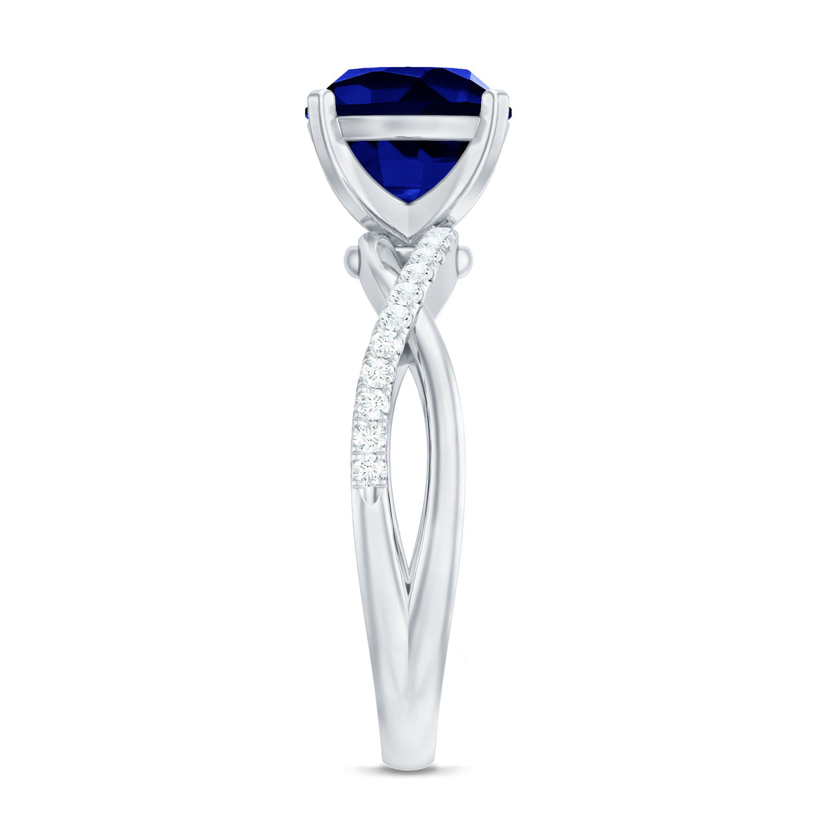 Lab Grown Blue Sapphire Ring, Cushion Cut Engagement Ring