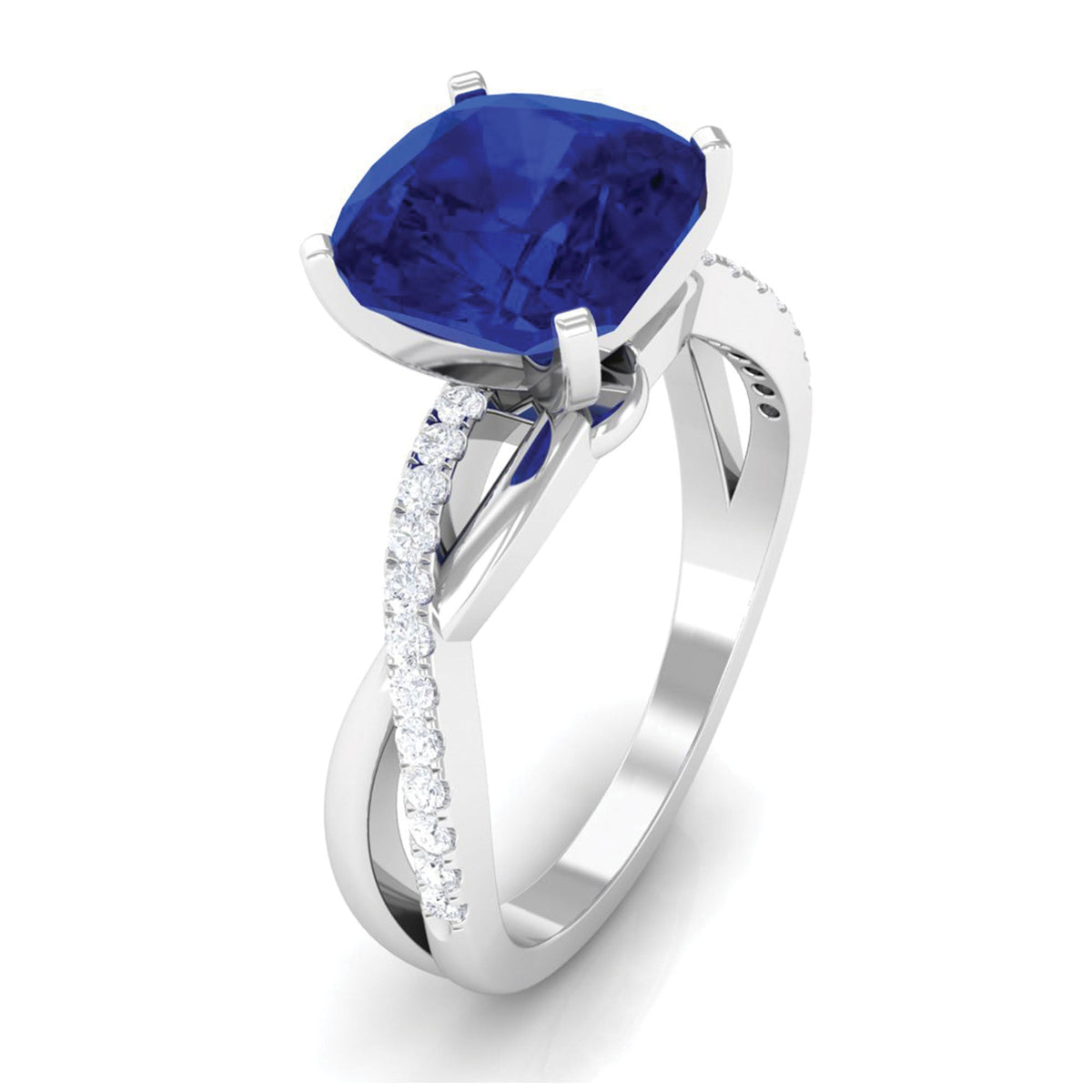 Lab Grown Blue Sapphire Ring, Cushion Cut Engagement Ring