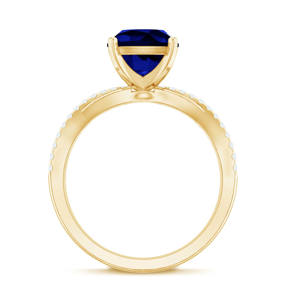 Lab Grown Blue Sapphire Ring, Cushion Cut Engagement Ring