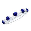 Lab Grown Blue Sapphire Ring, Diamond Beaded Half Eternity Band