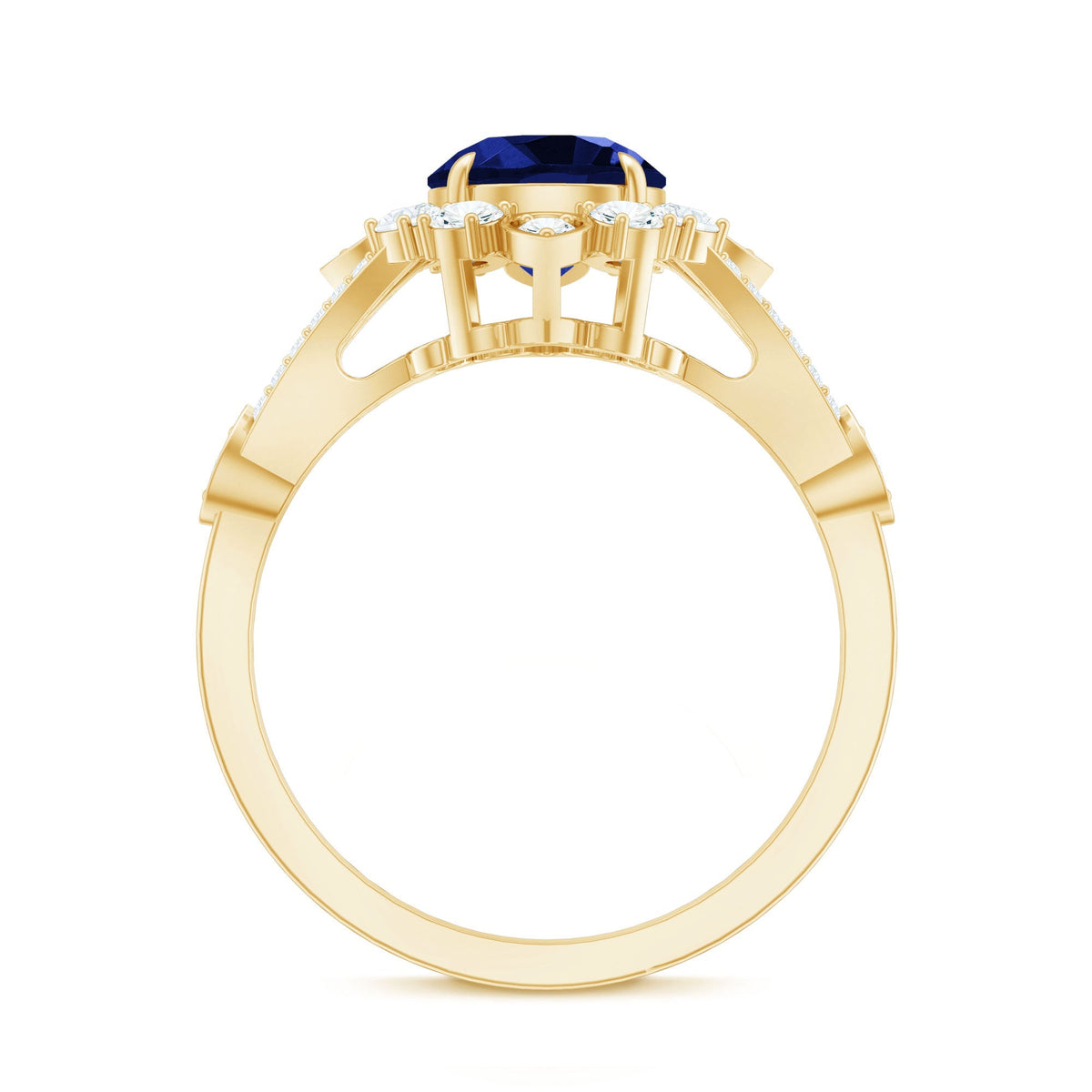 Lab Grown Blue Sapphire Ring, Diamond Flower Engagement Ring