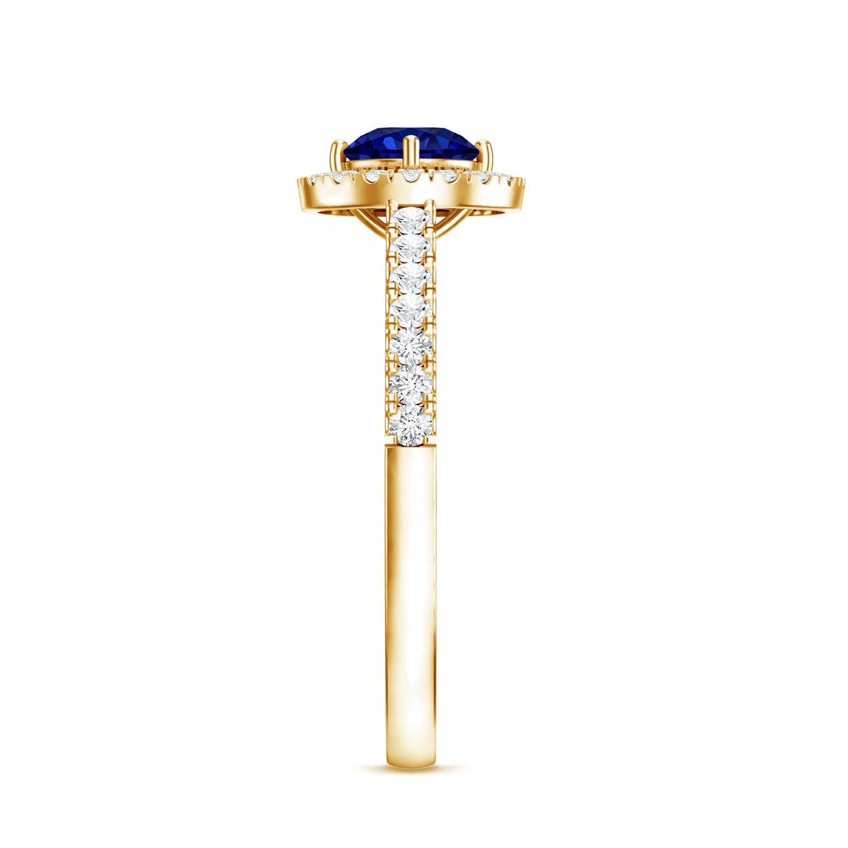Lab Grown Blue Sapphire Ring, Diamond Halo Engagement Ring