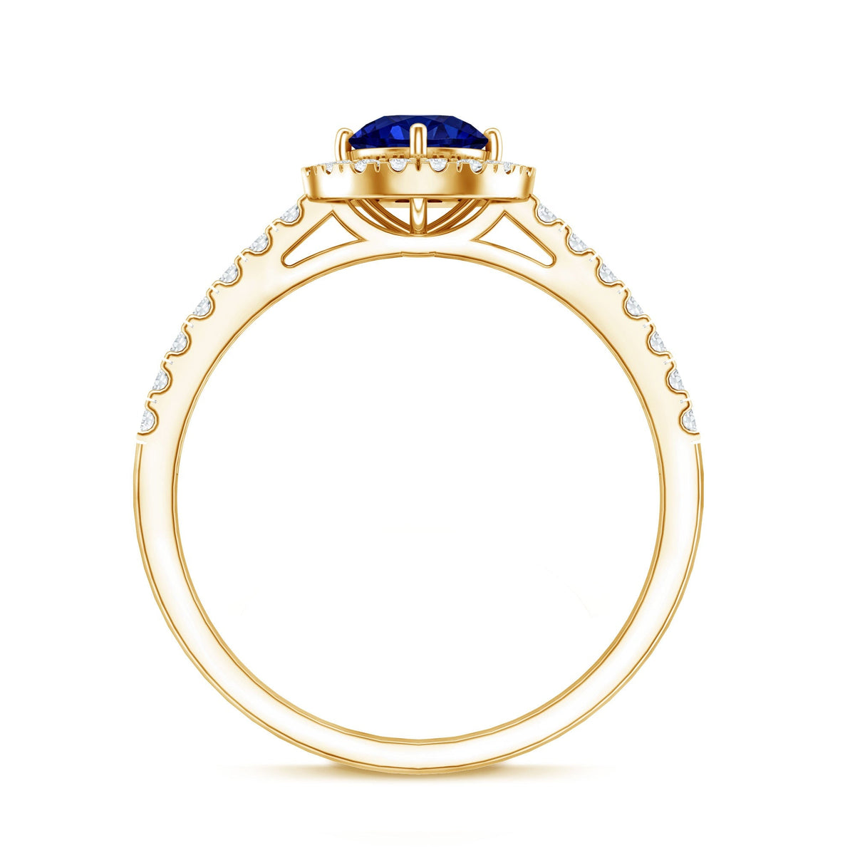 Lab Grown Blue Sapphire Ring, Diamond Halo Engagement Ring